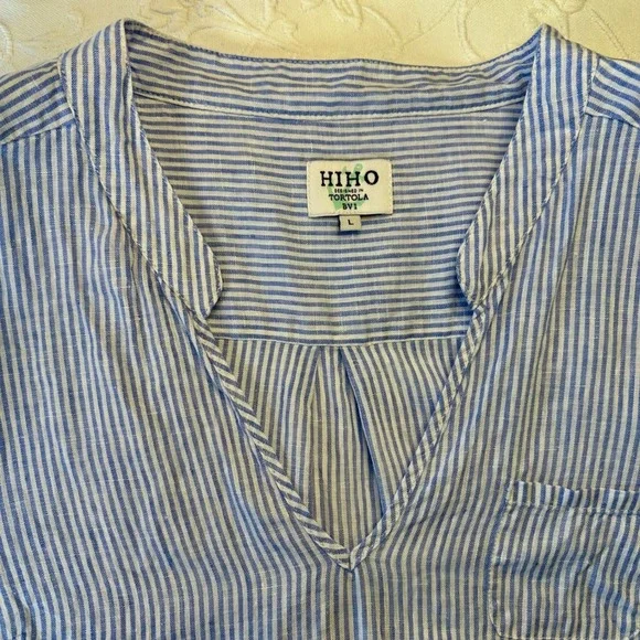 HIHO Bananakeet Blue Striped Linen Tunic Shirt Dress Long Sleeve size Large - Picture 5 of 9